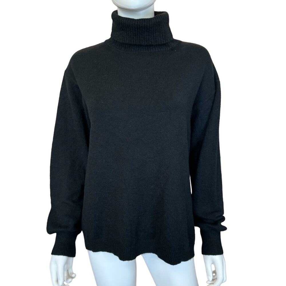 1.STATE REVOLVE Ribbed Open Back Long Sleeve Turtle Neck Sweater Size M Black